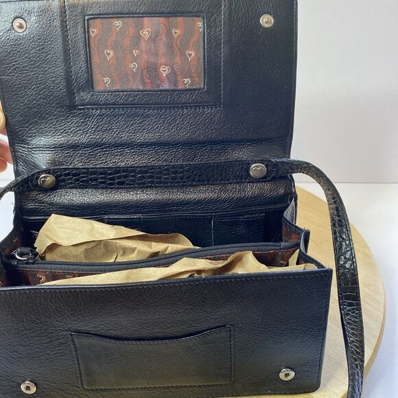 VTG Brighton Black Croc Leather Crossbody Clutch Purse Organizer Wallet Vintages - Picture 11 of 14